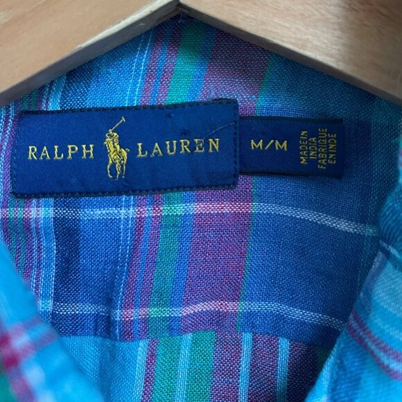 Ralph Lauren Men Shirt Size M Madras Plaid Linen Preppy Coastal Classic Y2K - Picture 8 of 9